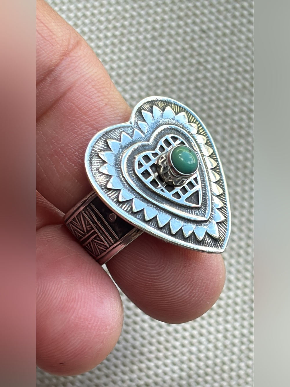 Tabra Sterling Silver Heart Ring with Turquoise Accent